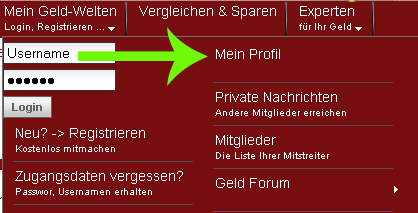 Über das Menü zum eigenen Profil