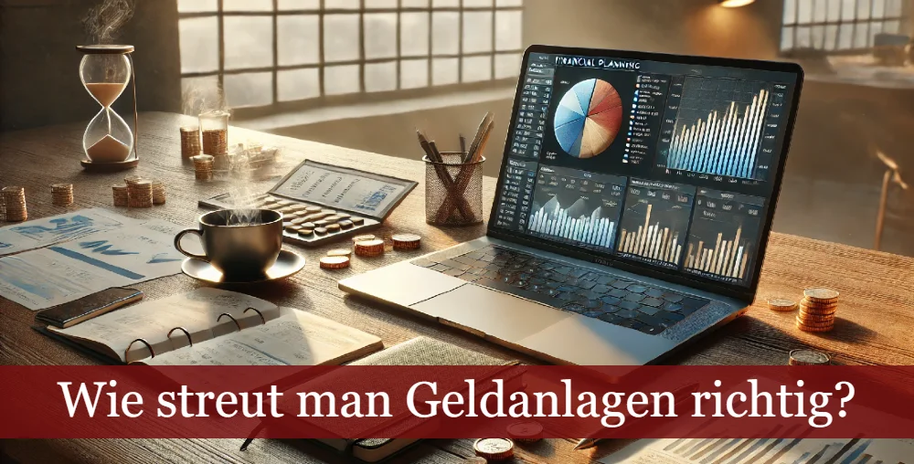Symbolbild: Laptop auf Schreibtisch mit Diagramm von Finanzportfolio