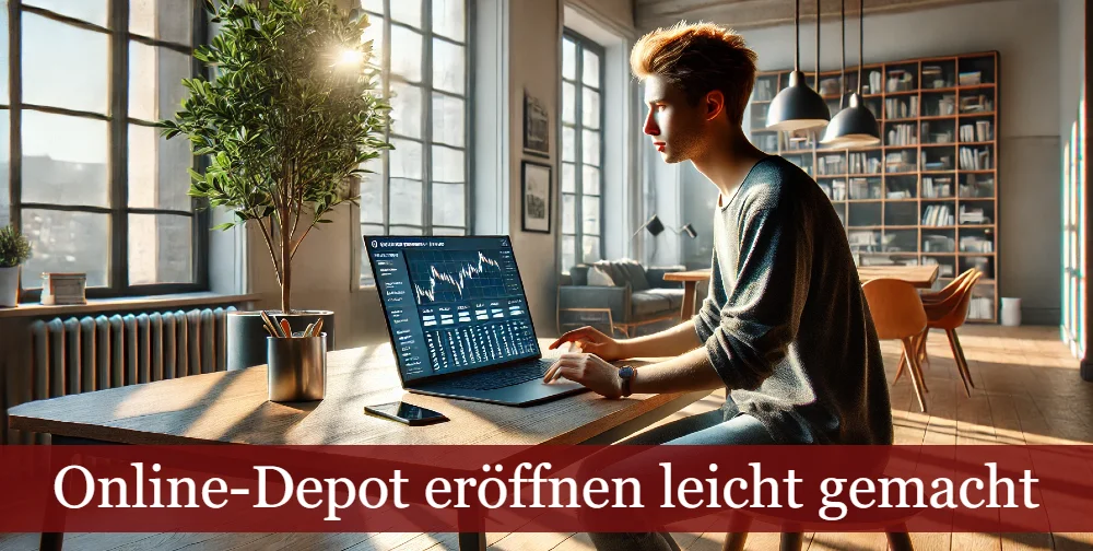 Junger Mann vor Bildschirm mit Finanzinformationen